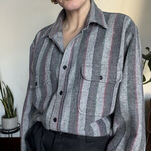 Vintage Wool Blend Striped Flannel Button Up Shirt Oversized, Tagged Men's L